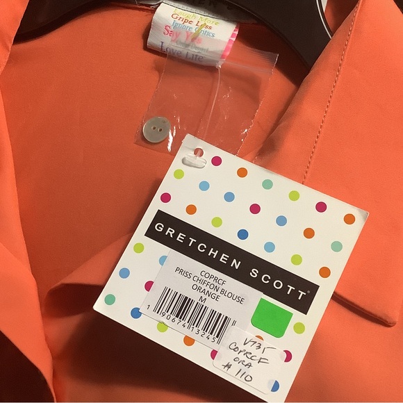 Gretchen Scott NWT Med. orange Blouse 3/4 Sleeves Semi Fitted Ruffled Cu… - Picture 5 of 10